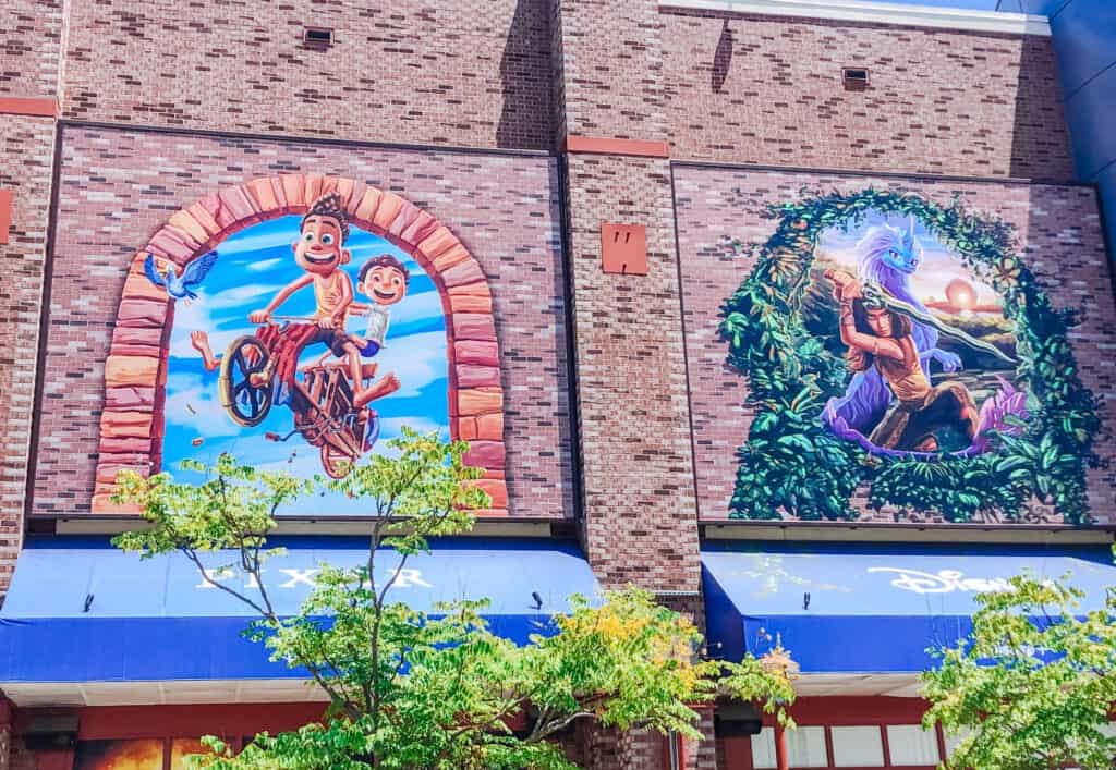 Luca and Raya murals in Downtown Disney at the Disneyland Resort